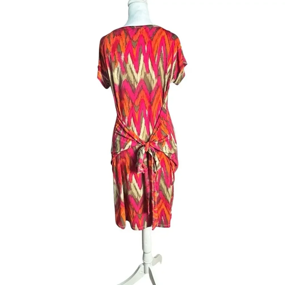 Michael Kors Womens Ikat Chevron Print Orange Pink Tie Back Dress Stretch Medium